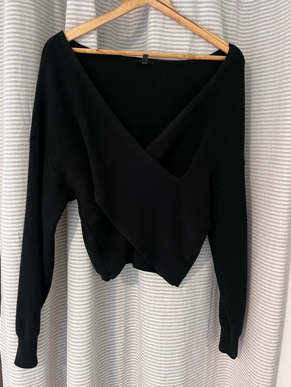 Knit Crossover Front Sweater in Black